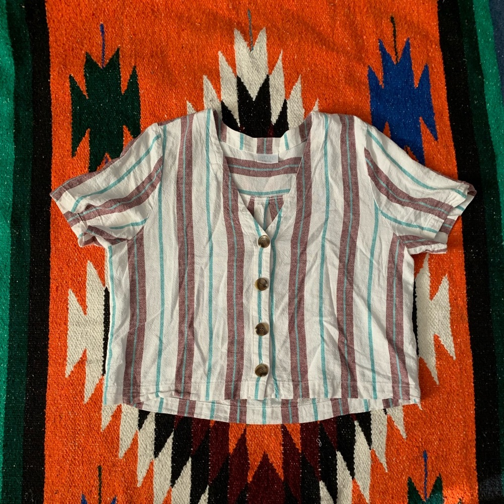 Abound Linen Blend Cropped Shirt Size M
